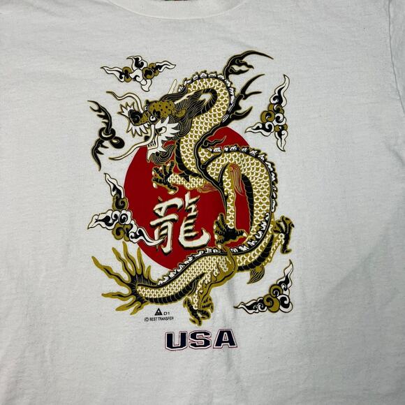 Fruit of the Loom USA Chinese Dragon Graphic Print T-Shirt White Adult M Medium - Picture 3 of 4